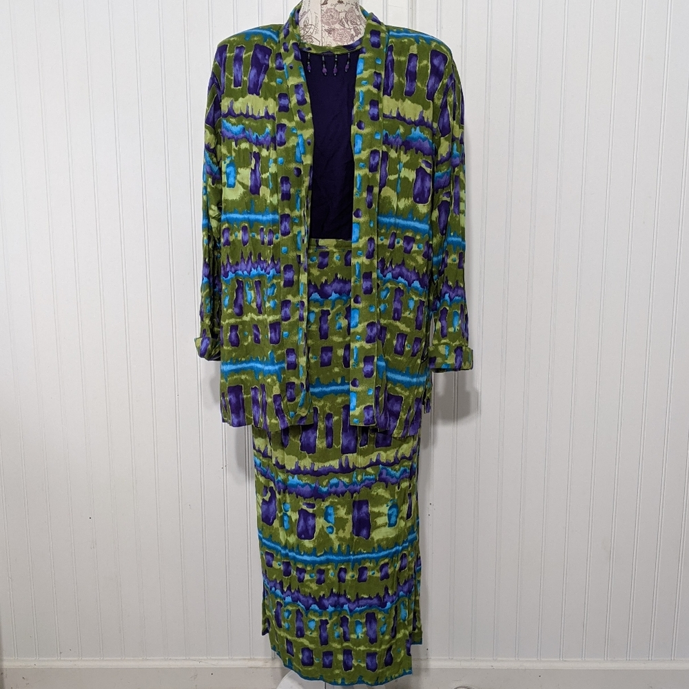Three-piece set jacket wrap skirt beaded top